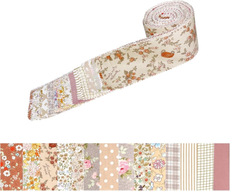 ADAIER 42Pcs Cotton Jelly Roll Fabric Strips - 2.5×19.6 Inch Pre-Cut Quilting Bundles for Sewing, Patchwork | DIY Cushions, Tablecloths, Home Decor (Serrated Cut Coffee Brown) - Image 1